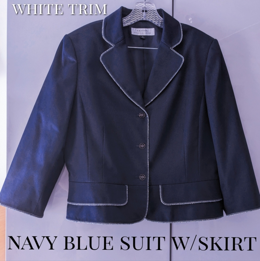 2pc Navy Blue Suit Wht Trim (Skirt)
